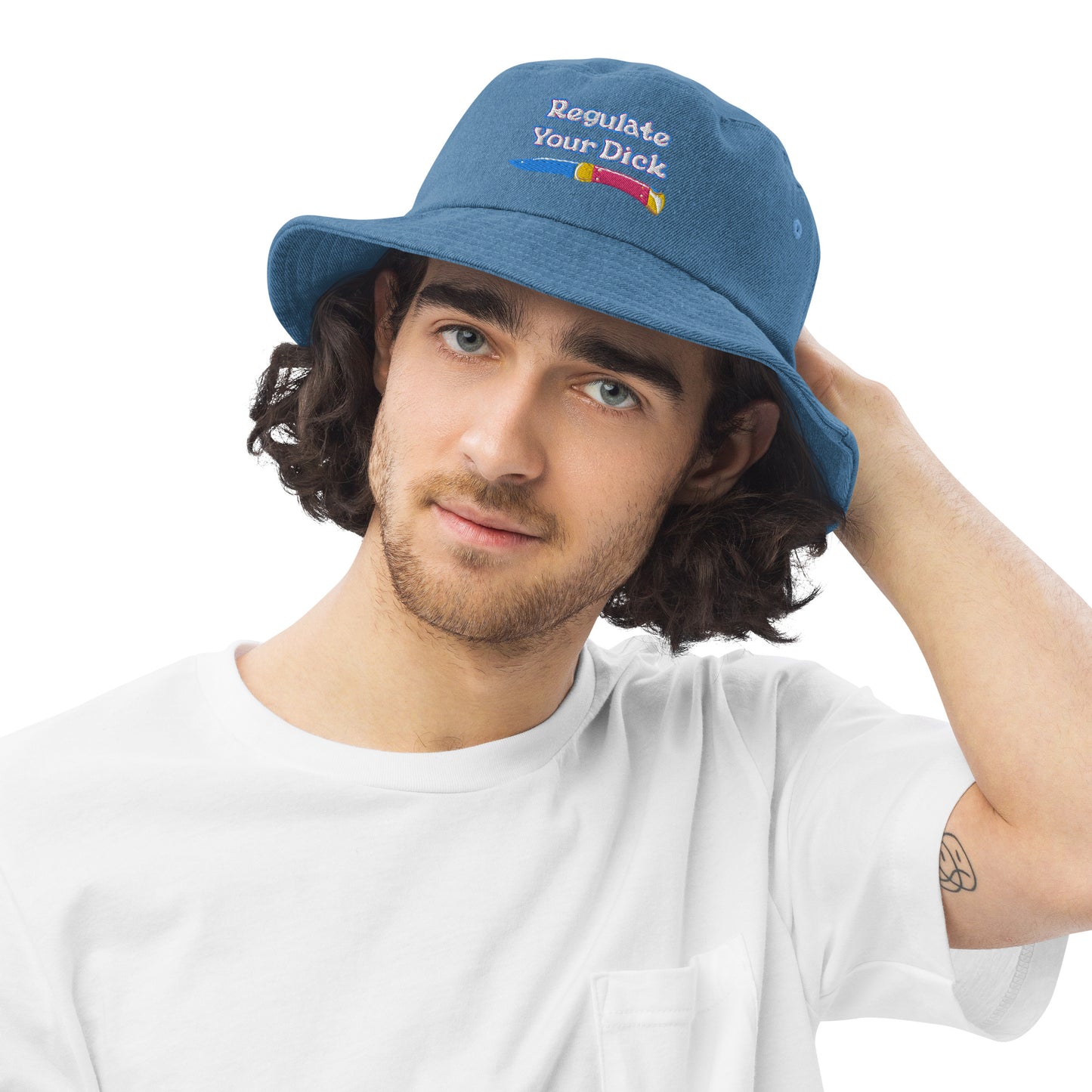 Regulate Your Dick Denim bucket hat