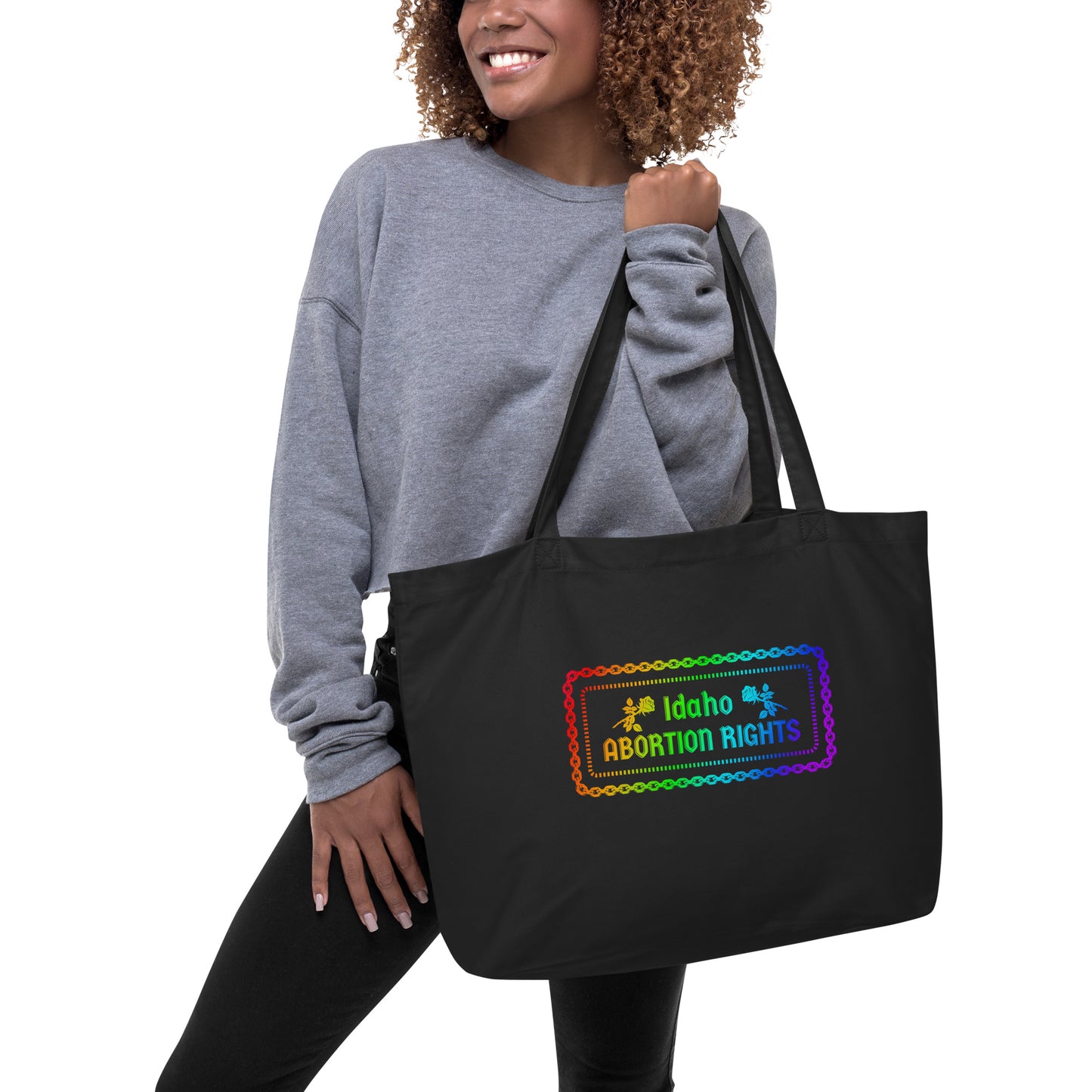 Large organic PRIDE Idaho Abortion Rights tote bag